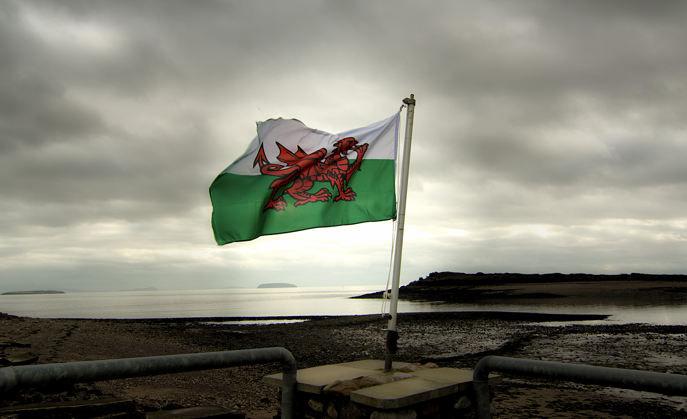 Welsh flag atop hill