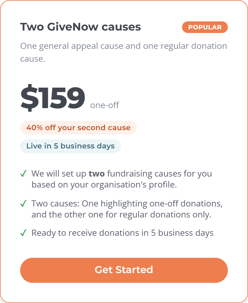 GiveNow can create two cause pages for you for $159