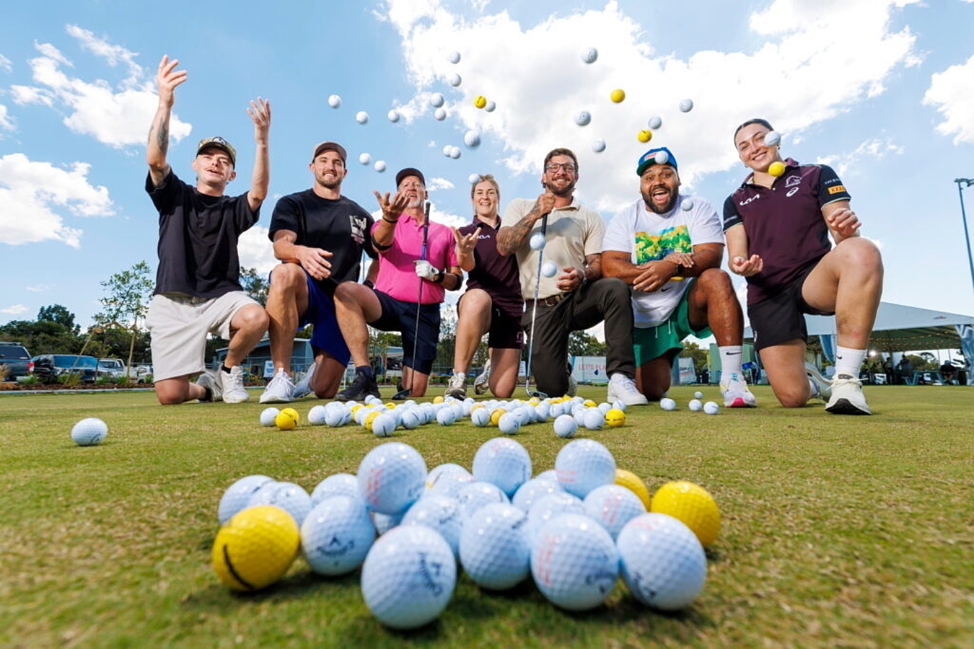 Mick Mc Louglin 2nd pic Robbie Dolan Corey Oates Mick Mc Loughlin Brianna Clark Josh Mc Guire Sam Thaiday and Romy Romy Teitzel calling for balls 1024x683