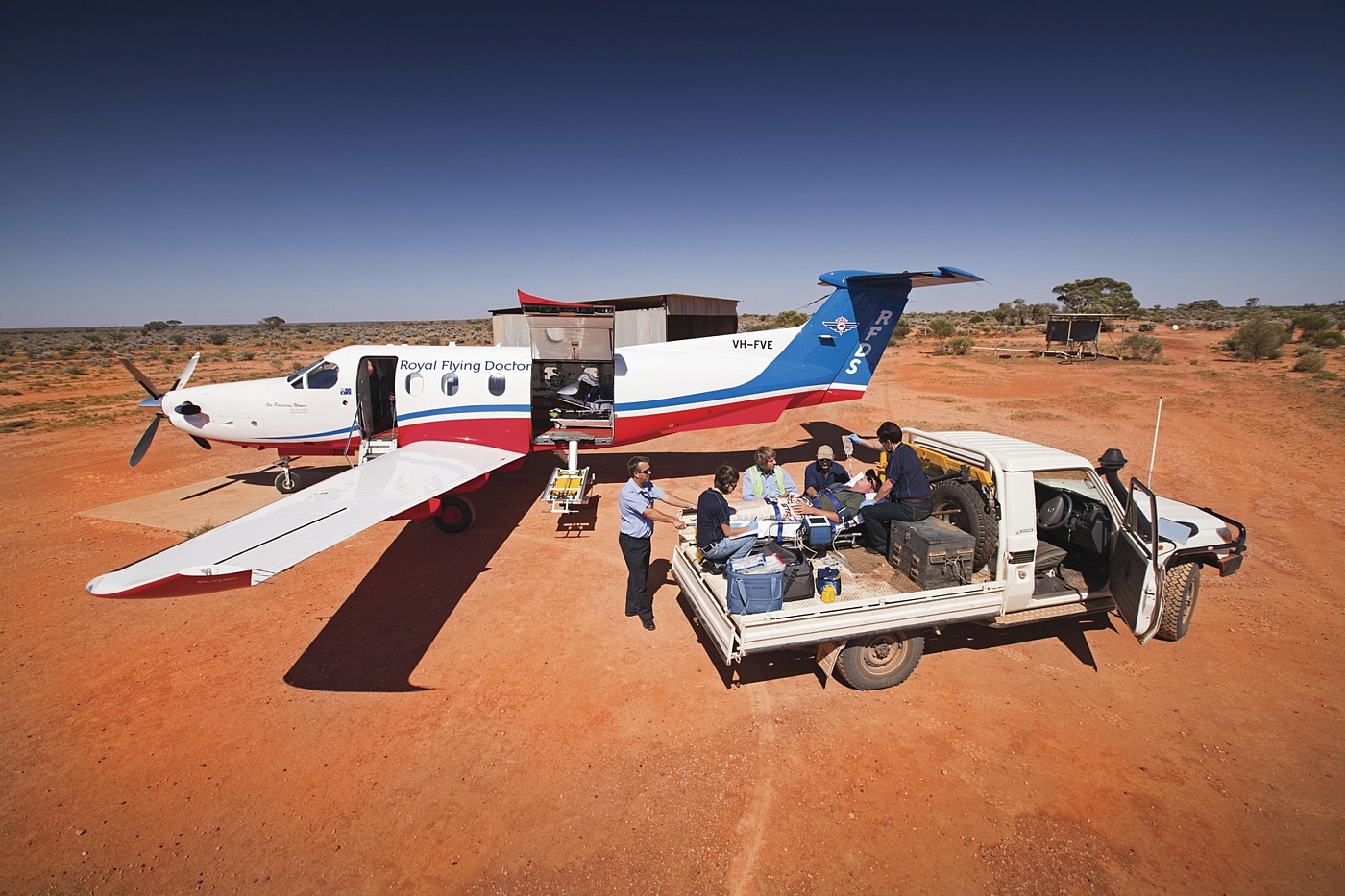 Royal Flying Doctor Service preparing patient for evacuation