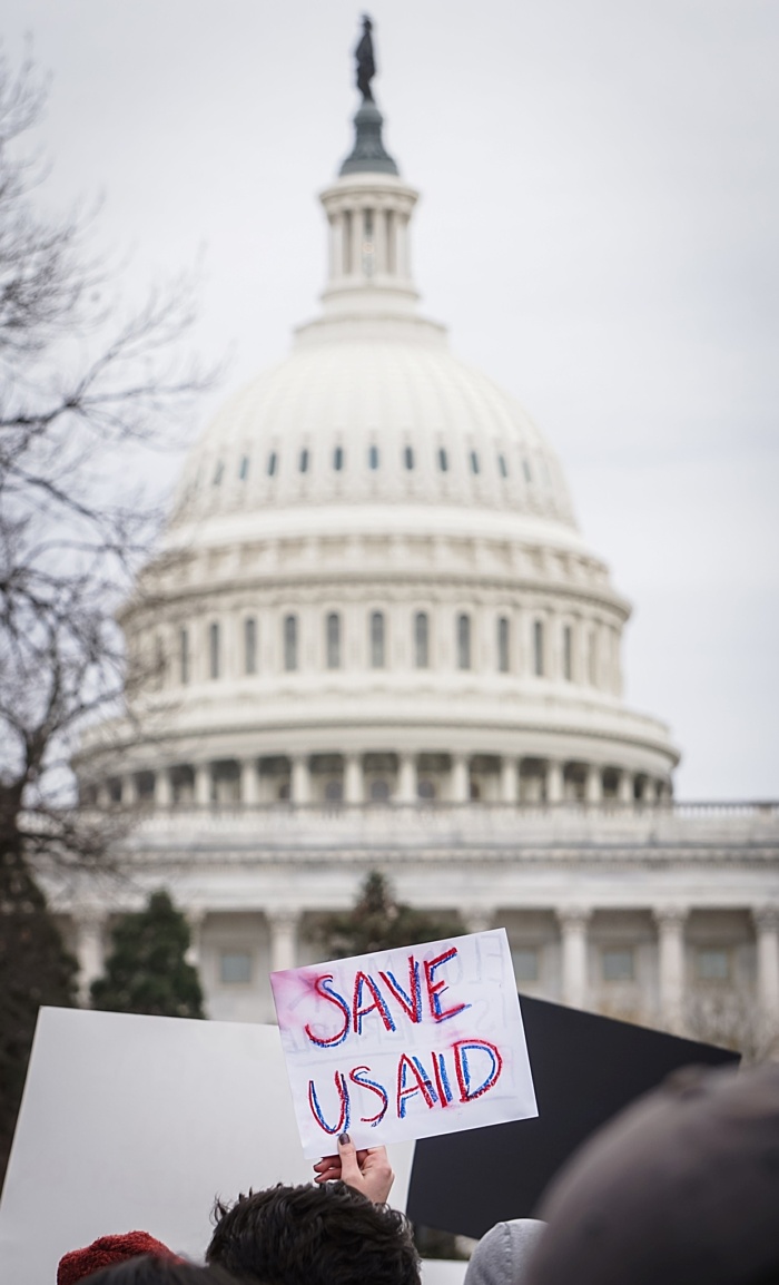 Demonstrators in Washington protest against dramatic cuts to USAID.